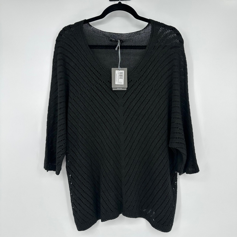 NEW Made in Italy Black Knitted 3/4 Sleeve Sweater Dolman Batwing Scoop Neck L